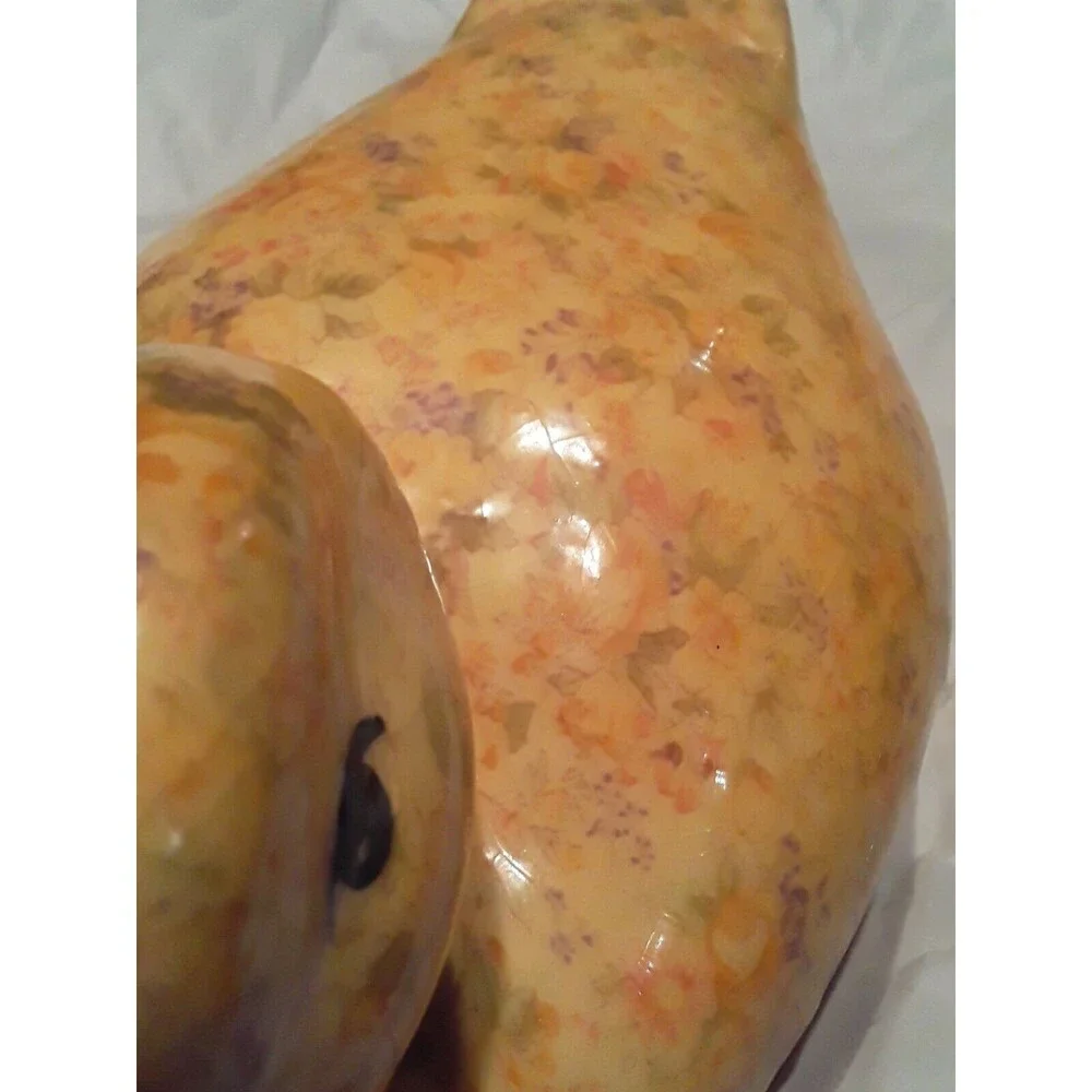 Vintage Decoupage Ceramic Yellow Duck with Flowers